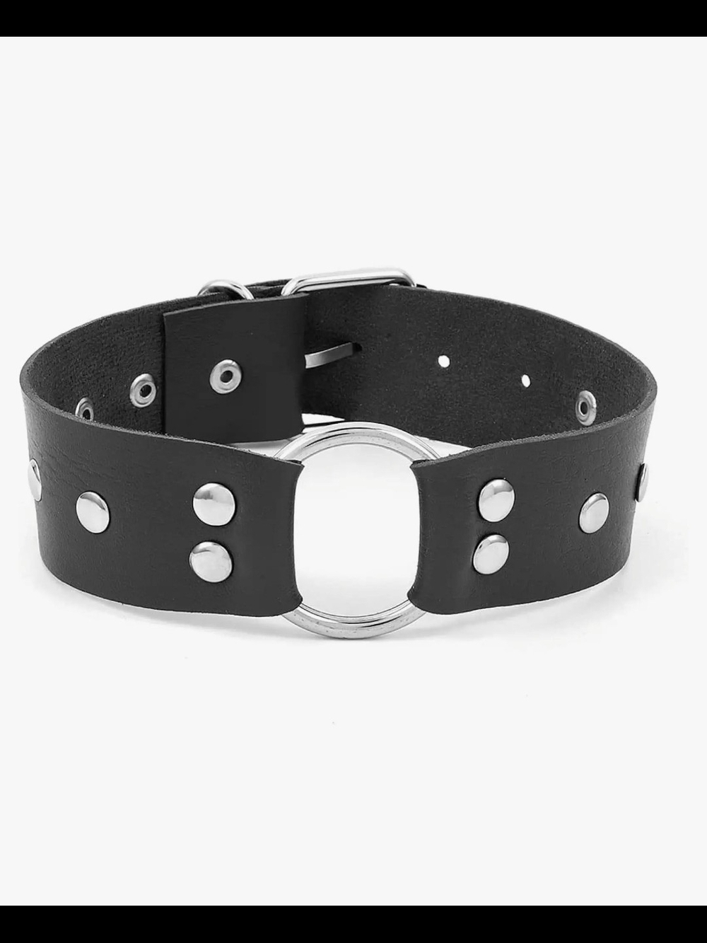 Source Unknown Black Leather Ring Choker Necklace
